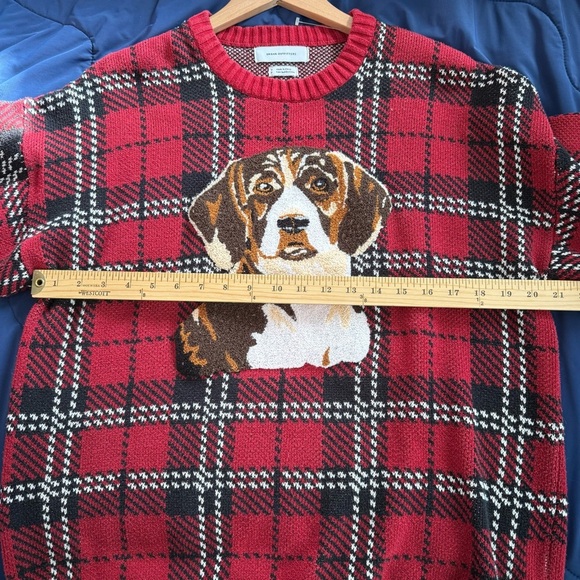 Urban Outfitters Oversized Red Tartan Dog Crewneck Sweater, Size S - Picture 6 of 7